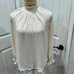 Ann Taylor Loft high neck embroidered, cottage core, Prairie core